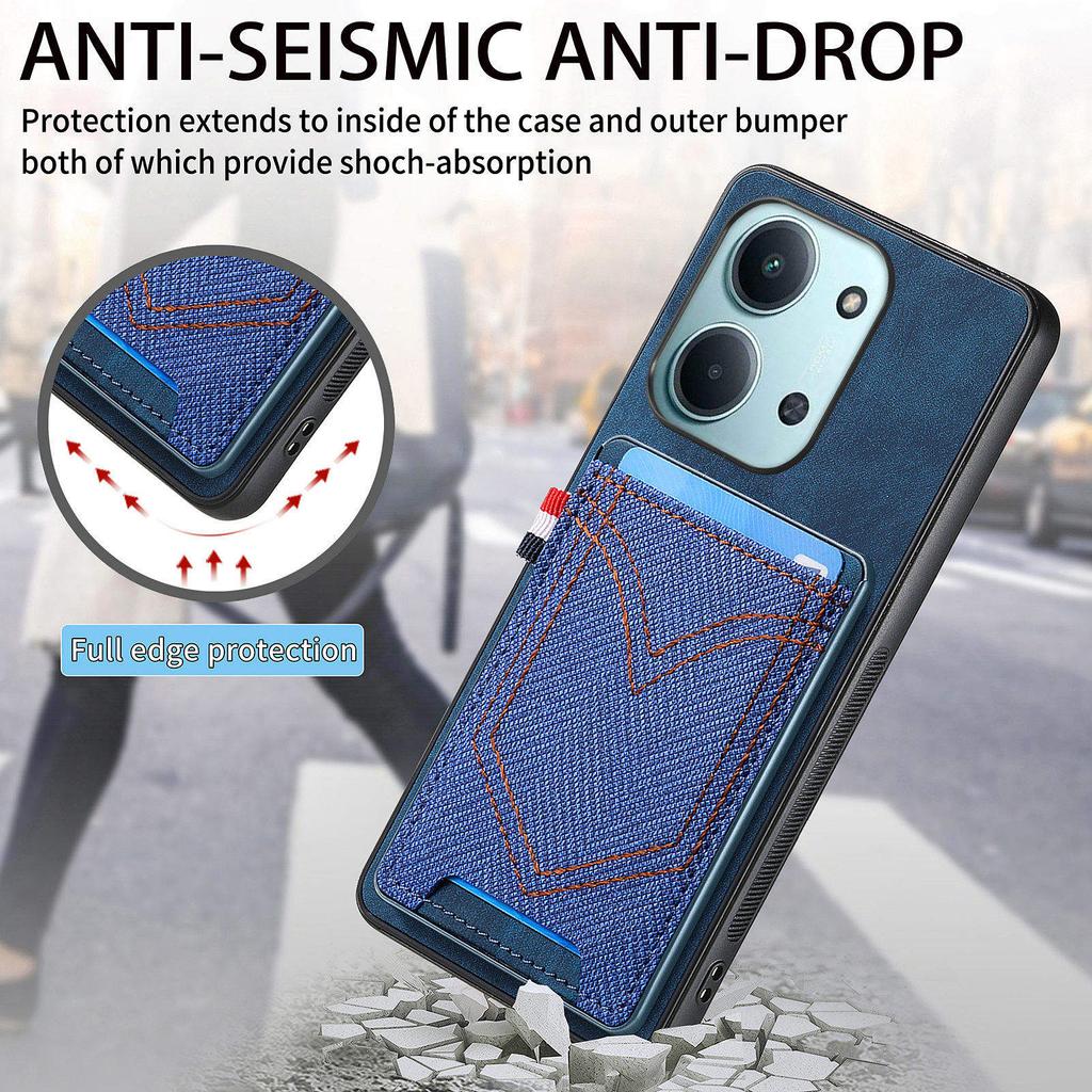 Phone Case For Xiaomi Redmi 15C 4G (EU) (173mm)/15C 5G (EU) (173mm) Retro Jean Cloth Texture Leather Back Cover with Card Holder