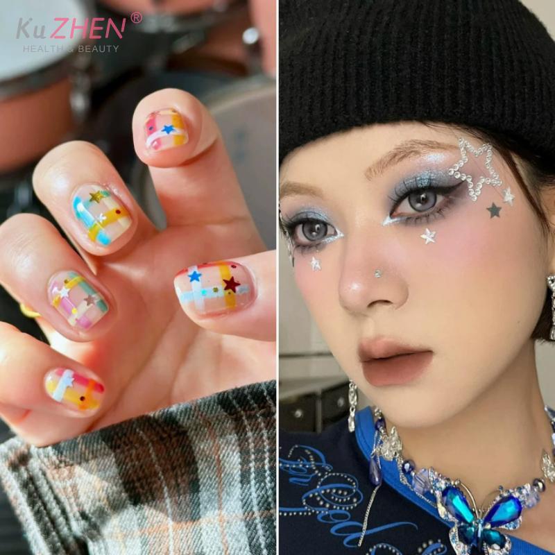 12 Grids Seqiuns Star Glitter Colorful Nail Flake Flash Mini Pentagram Nail Seqiuns Nail Charm Kawaii DIY Manicure Accessories