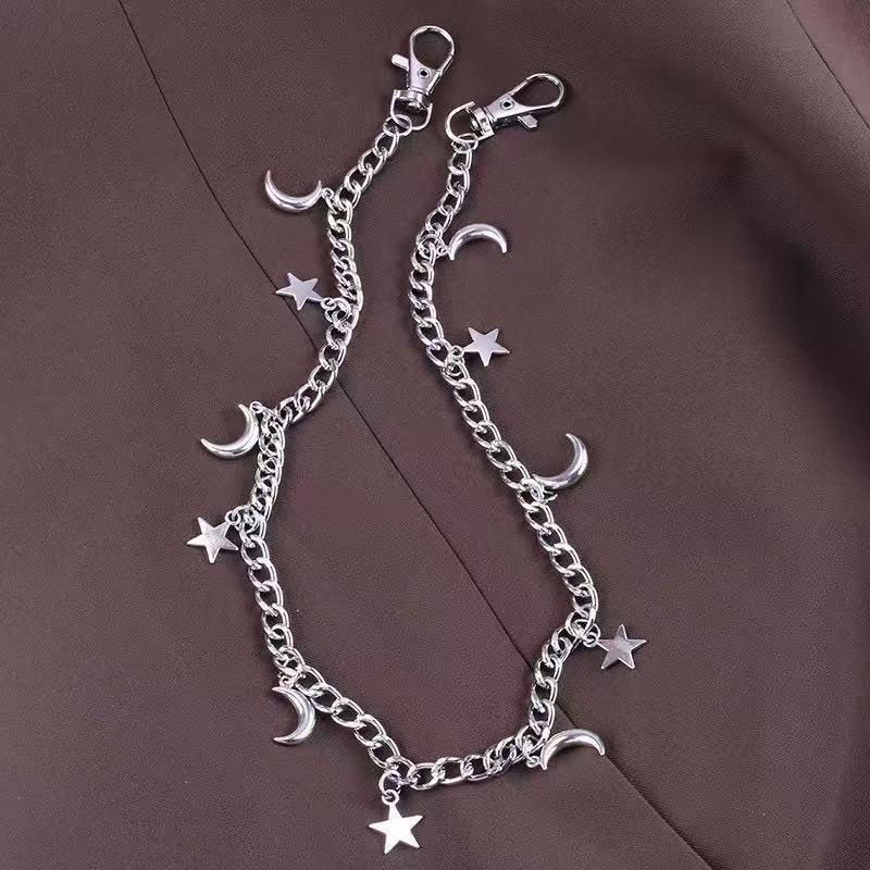 Retro Star Moon Pendant Single-Layer Pant Chain – European & American Cool Style