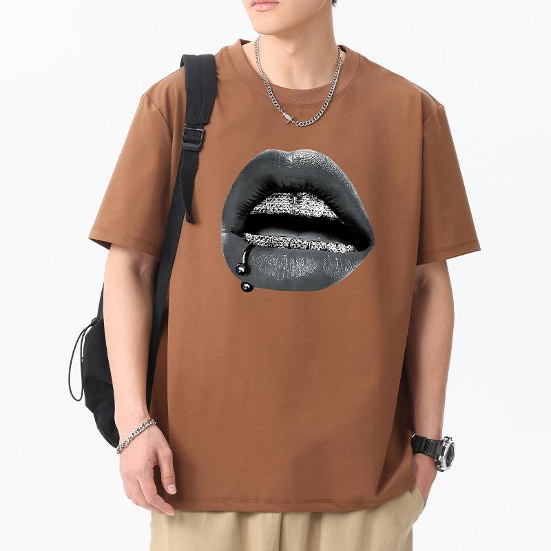 

12 цветов футболка с коротким рукавом для мужчин с черными губами 100% хлопок мужская футболка большого размера 5XL коричневый