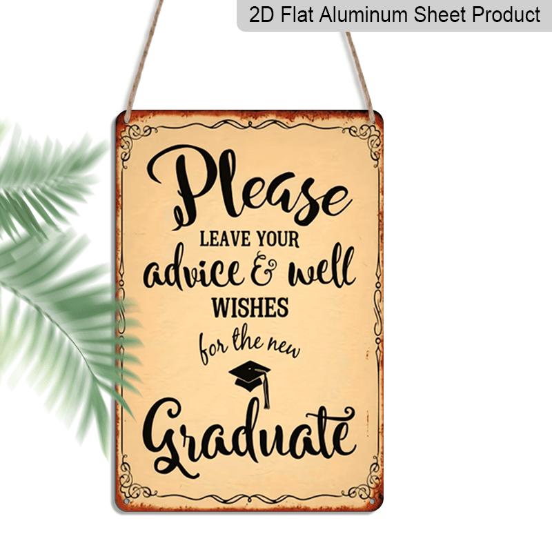 

2D Flat, 1pc Vintage Advice & Wishes for The New Graduate Aluminium Sign - 8 x12 Rustic Graduation Party Decor, Grad Cap Guest Book Wall Art 20*30cm