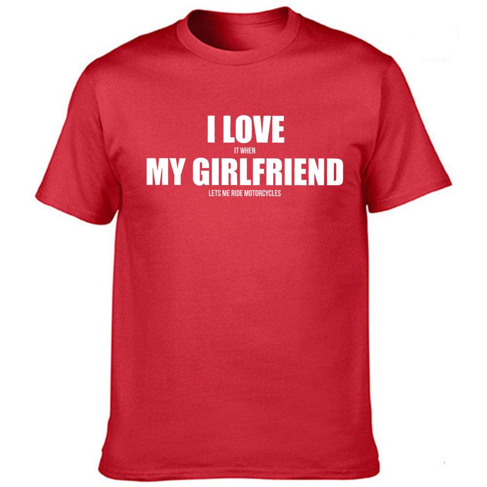 I Love My Girlfriend Letters Print Men Black Tees Casual Funny Short Sleeve White Vintage Tee