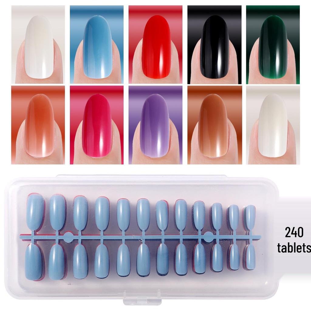 Colored Glitter Nail Art Tips - 240-Piece Set with Various Styles and Multiple Colors, Boxed Fake Fingernail Stickers