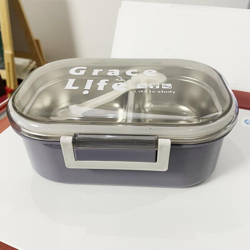 

1pcs Stainless Steel Lunch Box Good-looking Primary School Student Two-compartment Lunch Box Korean Lunch Box with Cutlery світло-фіолетового кольору