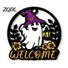 Autumn Seasonal Welcome Decor Halloween Ghost Pumpkin Round Wooden Door Hanger, Wall Plaque Hanging with Rope Rope, for Front Living Room Party