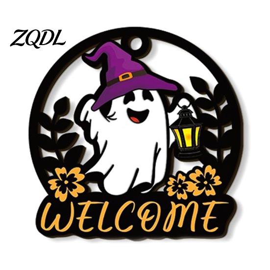 Autumn Seasonal Welcome Decor Halloween Ghost Pumpkin Round Wooden Door Hanger, Wall Plaque Hanging with Rope Rope, for Front Living Room Party