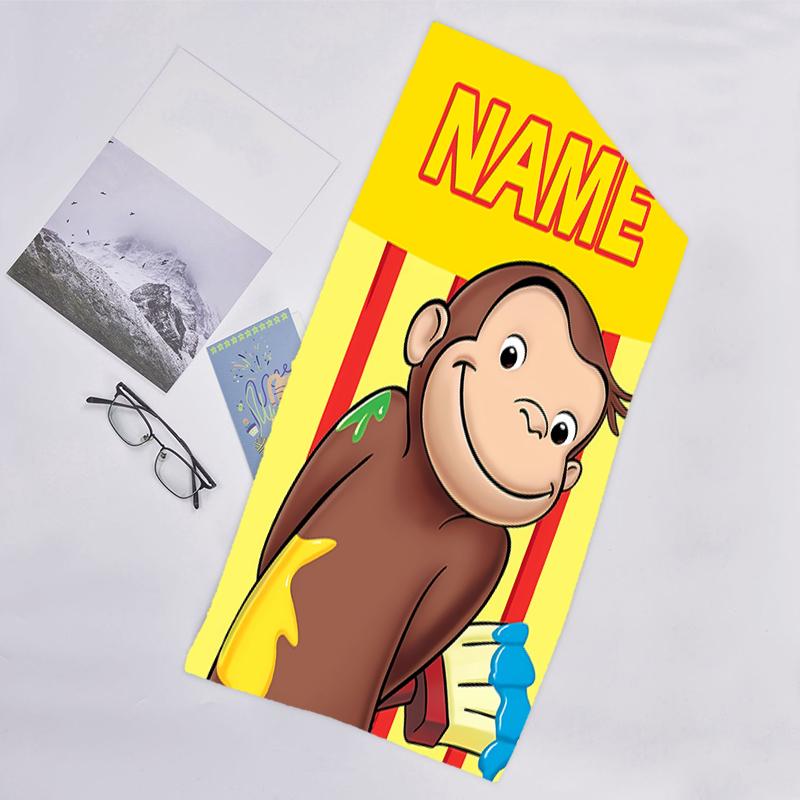 1pc Curious George3 Beach Towel with Custom Name, Beach/Swimming/Bath/Picnic/Camping Towel, Suitable for Seaside Beaches