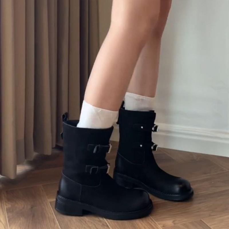 British Style Ankle Boots New Autumn Retro Belted High-Cut Knight Boots Fashionable Versatile Polyurethane Insole Fashion Boots