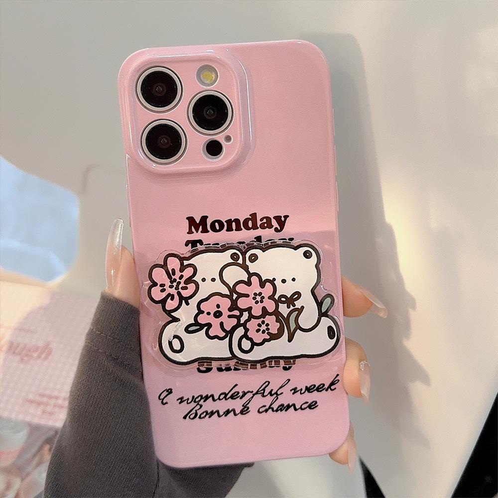 Flower Bear Stand Applicable To IPhone15promax Mobile Case Apple 14 Film 16 Soft 12