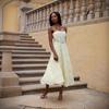 Women White & Pink Floral Print V Neck Ruffle Sleeve Tie Waist Split Maxi Dress