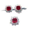 Popular Red Tourmaline Open Ring & Square Stud Earrings Set for Women