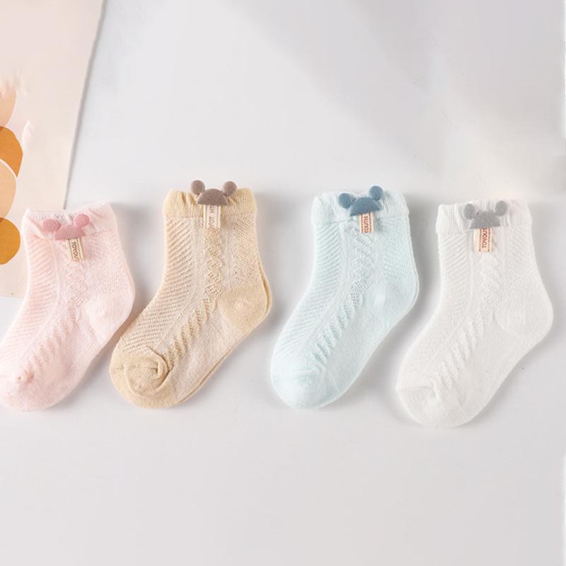 

4Pcs/Lot Cute Summer Baby Girls Socks Mesh Breathable Infant Kids Princess Socks Cartoon Ear Newborn Toddler Boys Socks Kit 0-5Y 1-3Y M