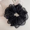 French Black White Lace Embroidery Flower Large Intestine Hair Band Ball Head Hair Rope Head Flower High Quality Hairaccessories
