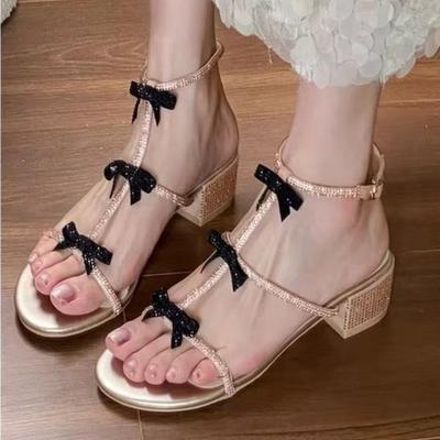 Mode Été Femmes Talons Hauts Sandales Designer Nœud Chaussures Chunky 2025 Nouvelle Tendance Mode Slingback Chaussures à Talons Boucle Chaussures Femme