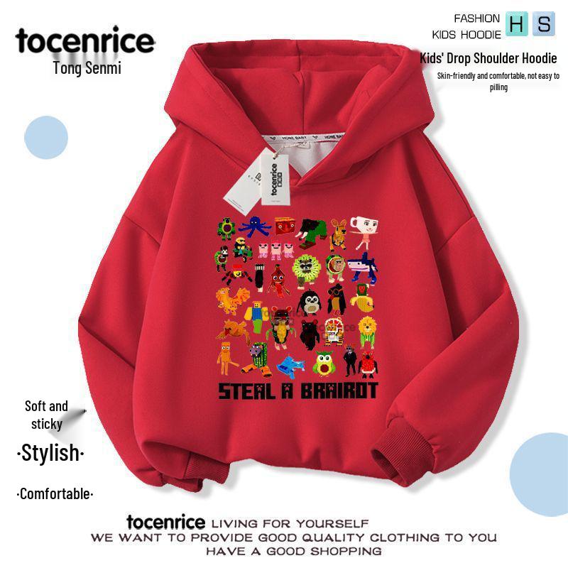 CrossSteal Red Brainrot Hoodie for All Ages - Unisex Plus Velvet Pullover 120 2470₽