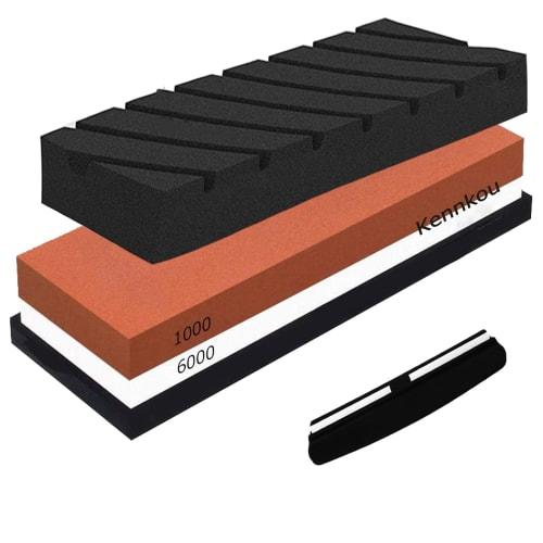 

Kennkou Whetstone, 1000mm/6000mm Double-Sided, for Home Use, Surface Refining, Knife Sharpening, Medium Whetstone/Finishing Whetstone, Fixed Angle Hol