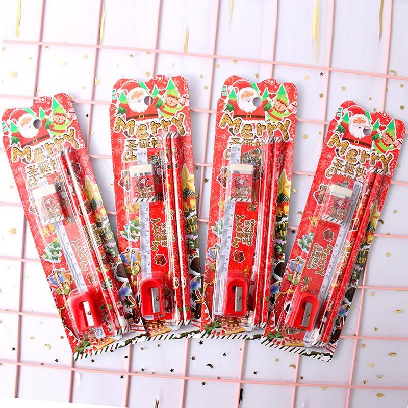 Schreibwarenset, Bleistift, Lineal, Radiergummi, Anspitzer-Set im Cartoon-Geschenkpaket, Weihnachtsgeschenke für Kinder, Kindergartenpreise