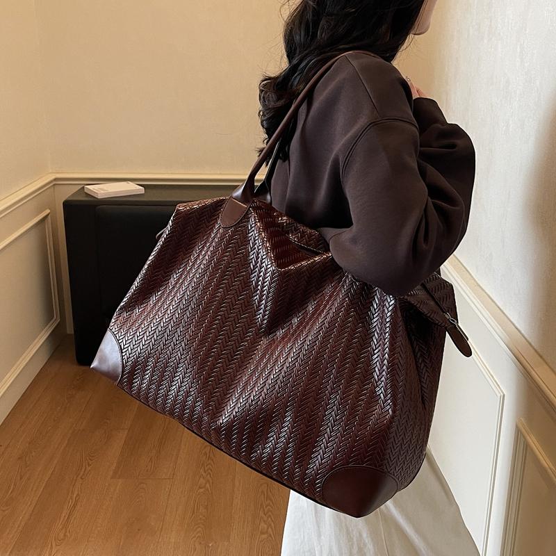 Vintage Tote Bag PU Large Capacity Shoulder Bag Women's Travel Bag
