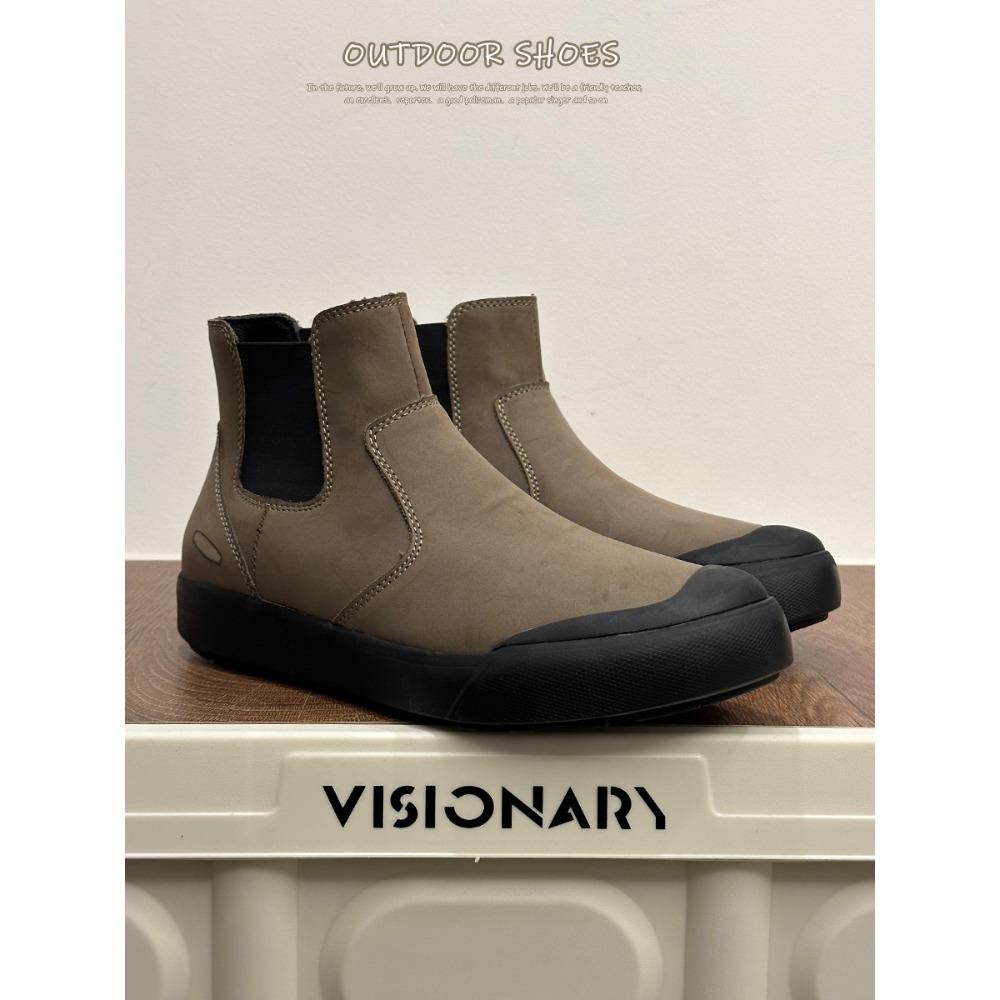 [Autumn Winter Chelsea Boots Men Women Genuine Leather Ankle Boots Couple Motorcycle Casual Shoes]