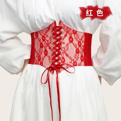 Wide Lace Waist Belt for Women Corset Style Adjustable Waist Cincher Decorative Dress Accessory with Ribbon Lace-Up Design