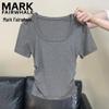 Mark Fairwhale Women's Square Neck Ruched Slim-Fit Short Sleeve T-Shirt