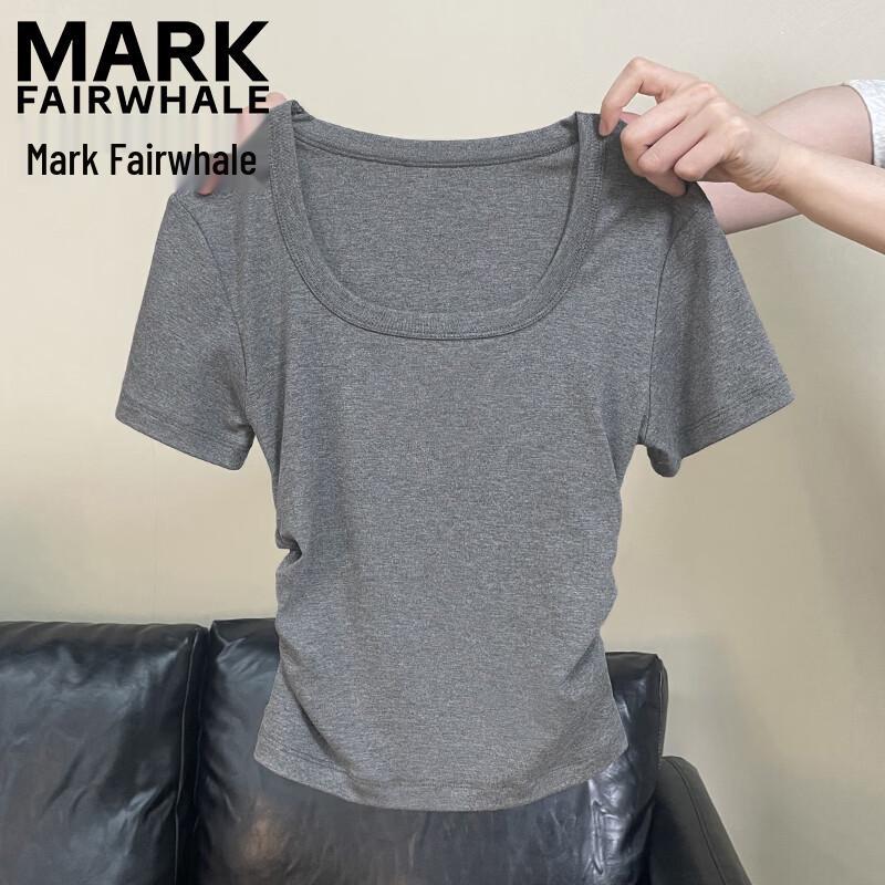 Mark Fairwhale Women's Square Neck Ruched Slim-Fit Short Sleeve T-Shirt