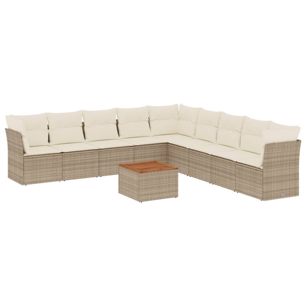 Vidaxl 10-Cz. Set di Mobili da Giardino con Cuscini, Beige, Polyrattan