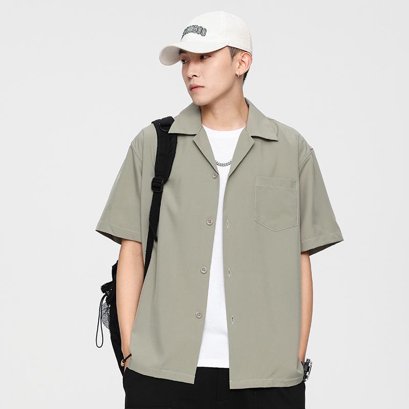 Dongyu Men's Casual Loose Solid Color Short-Sleeve Lapel Shirt for Spring and Summer