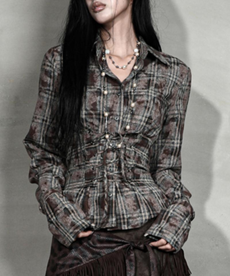 DARLING, YOU'RE BAD Check Corset Shirt #Vintage Brown