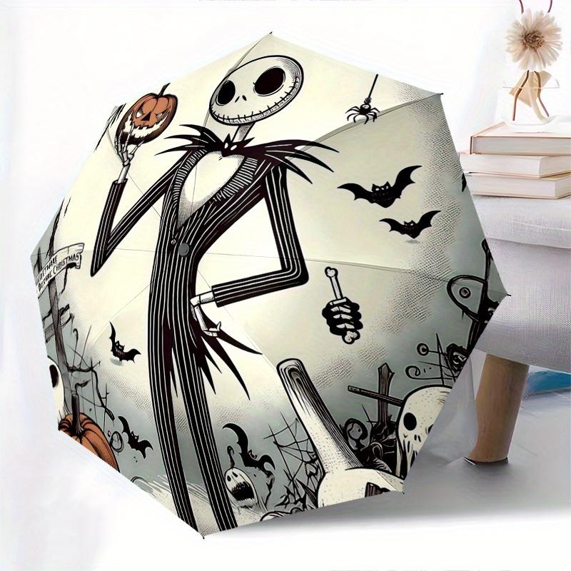 1 Auto Open Jack Skellington, Halloween Town Themed Colorful 8-rib Portable Umbrella for Men and Women, A Compact Commuting Companion Suitab