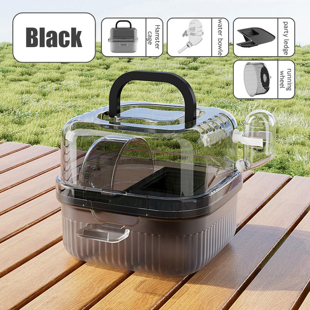

Chinchilla Cage Translucent Hamsters Travel Carry Case Large Capacity Breathable Hedgehog Pet Carrying Box With Water Bottle чёрный