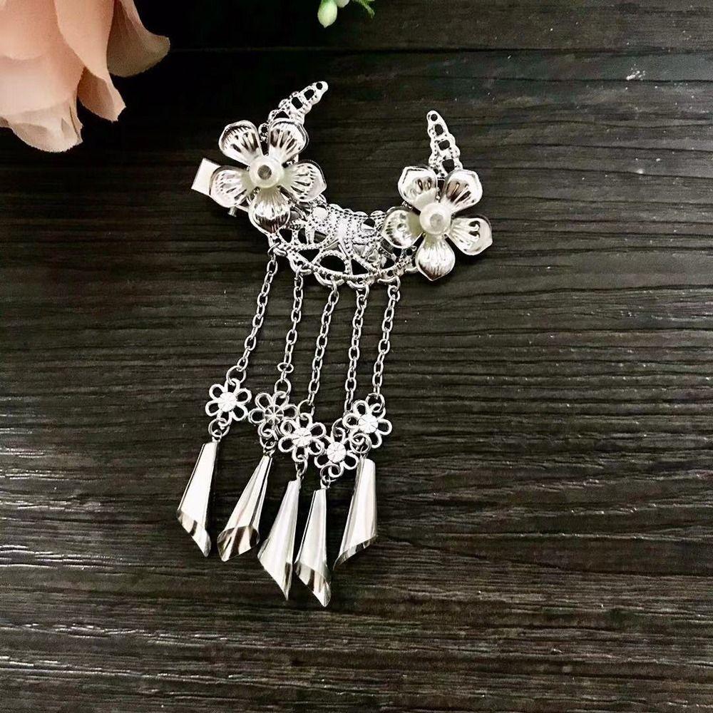 

Flower Pearl Silver Barrettes Chinese Hanfu Hair Clips Women Hairpins Children s Duckbill Clips B
