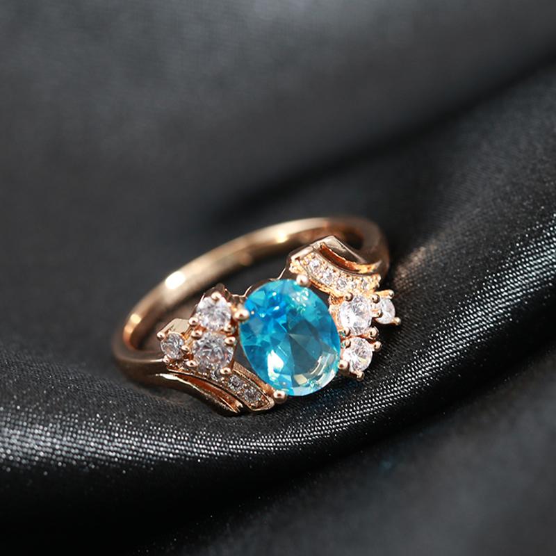 Kinel Blue Water Drop Zircon Rings For Women Rose Gold Color Fine Jewelry