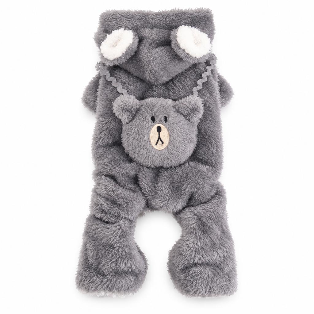 Hunde-Overall aus Polyester mit Fleece-Futter und Kapuze, Bären-Design, Vierbeinige Winter-Haustierkleidung für kleine Hunde