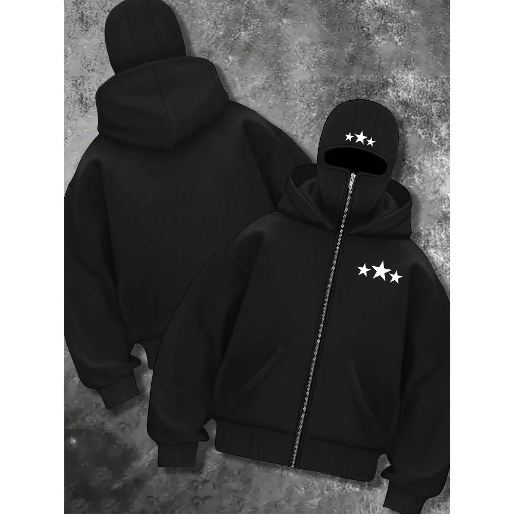 Double Hat, Double Neck Men's and Women's Fashionable Street Style Hooded Sweatshirt with Printed Zipper Pattern Sweatshirt