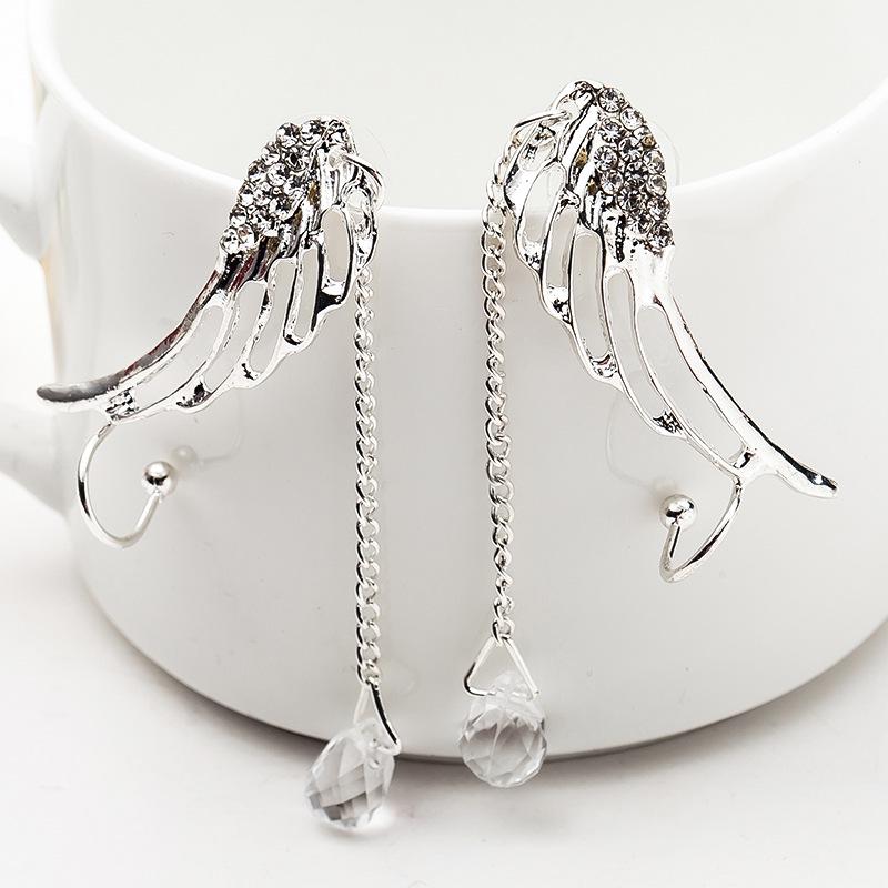 1 Pair Fashion Earrings Crystal Inlaid Angel Wing Chain 1 Pair Fashion Earrings Crystal Inlaid Angel Wing Chain