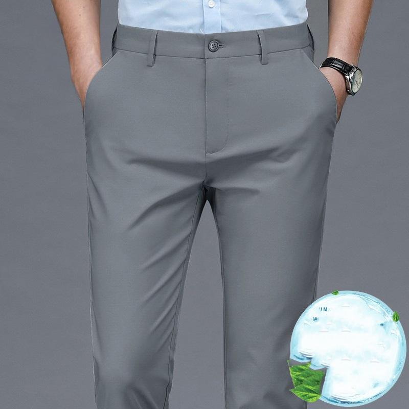 Male Pants Stretch Solid Black Smart Casual Men's Trousers Office Quick Dry Suit Pants Spring Autumn Korean Straight Pants