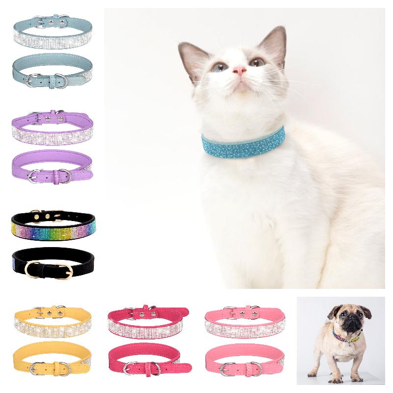 Rhinestone Collar Dog Soft Leather Small Bling Pet Collars Cat Puppy Necklace