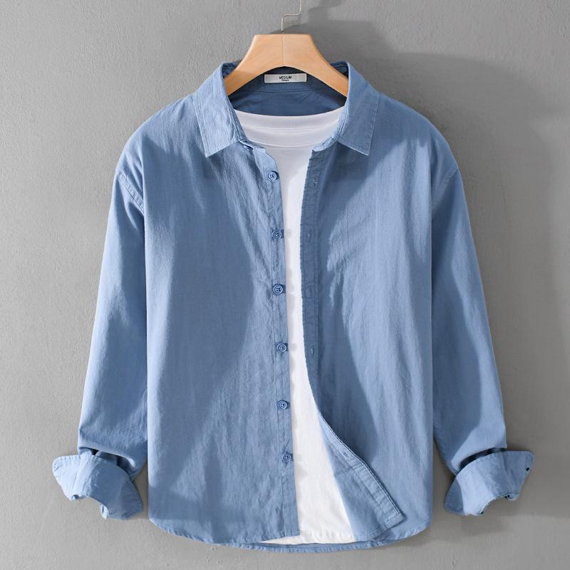 

Men s White Pure Cotton Long-Sleeved Casual Shirt - Comfortable & Versatile Youth Base Layer 9122 Triple Extra Large озеро синий