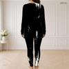 Women Plus Size Front Zip Long Sleeve Printed Long Top And Fitted Pants Two Piece Set