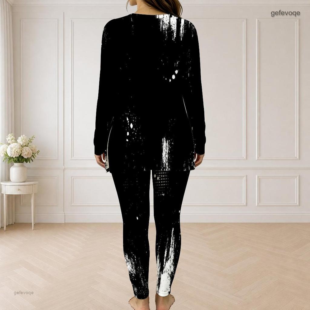 Women Plus Size Front Zip Long Sleeve Printed Long Top And Fitted Pants Two Piece Set