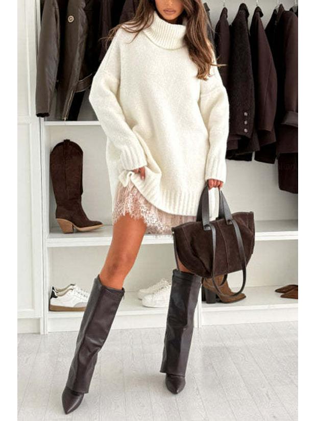 2025 Trendy European & American Knit Top and Lace Trim Dress Set for Women