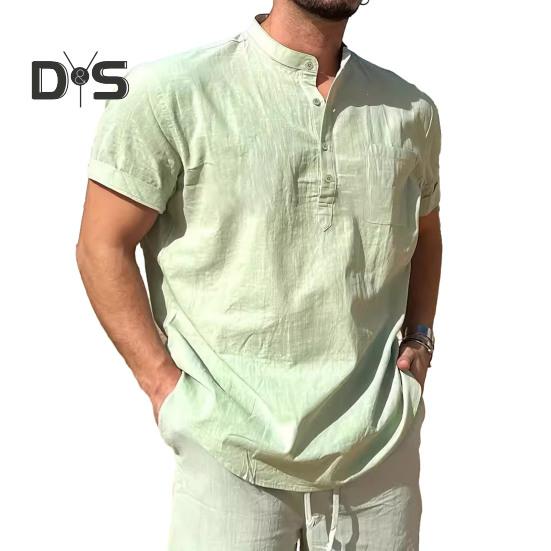 

Мужская футболка с воротником на пуговицах, короткий рукав, хлопковая смесовая футболка, однотонная, дышащая, повседневная футболка для работы, улицы, отпуска S светло-зеленый