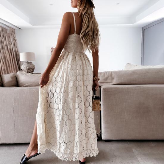 Maxi Abito Estivo Lungo Donna Spiaggia Con Tasche E Allacciatura Al Collo – Traspirante, Copricostume Boho