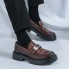 Men's Glossy Leather Thick-Soled Loafers - British Style Slip-On, Large Size, for Spring & Autumn