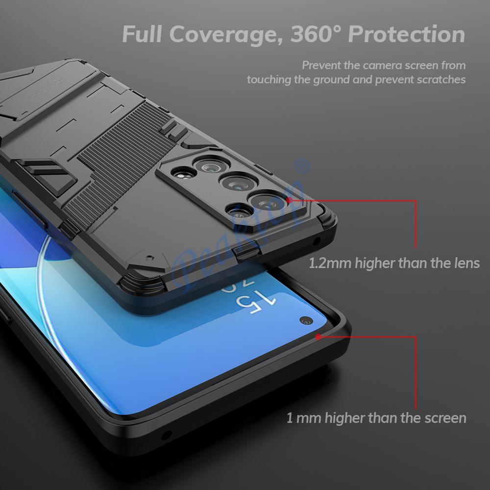 Shockproof Hard Case for OPPO Reno 6 Pro Plus Reno6 Z 5G Reno 6Z Punk Style Back Cover Casing with Kickstand