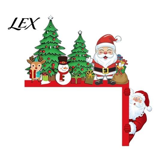 Christmas Door Corner Decoration Topper, Wooden Sign, Santa Snowman Gingerbread Frame Art Man Decor for Home Holiday Party Tree Sign