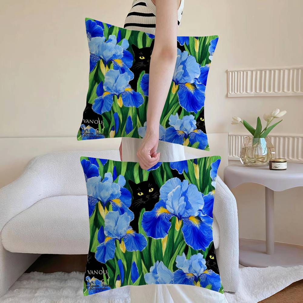 The Cute Cat In Van Gogh's Pillowcase, Soft and Comfortable, Sofa Cushion Cover, Suitable for All Kinds of Rooms and Places