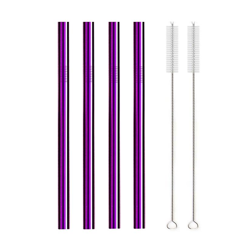 12x215mm Reusable 304 Stainless Steel Drinking Straws Set Eco-Friendly Metal Straw for Smoothie Boba Bubble Tea Milkshakes