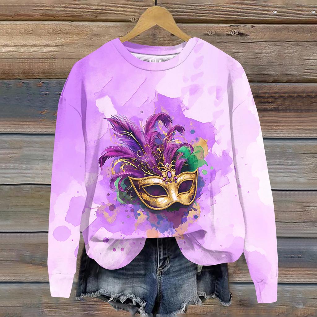 Damenmode Bedrucktes Langarm Locker Rundhals Sweatshirt Top